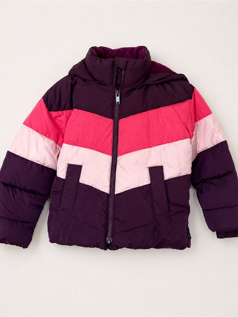 Gap Kids XS Girls Colorblock Hooded Puffer Winter Jacket Pink Burgundy